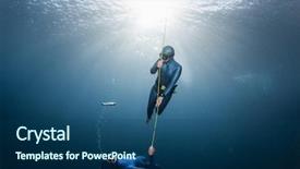  Presentation with play - Slide set featuring safety free - two freedivers play with bubbles background and a ocean colored foreground