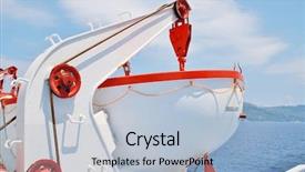  Presentation with greek - PPT theme consisting of safety frrry - lifeboat aboard a ferry departing background and a light blue colored foreground