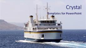  Presentation with cargo ship - Slide deck having safety frrry - passenger ship carrying cargo vehicles background and a sky blue colored foreground