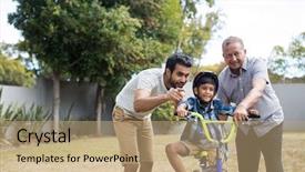  Presentation with learning outcomes - Audience pleasing theme consisting of safety gap - boy learning bicycle with father backdrop and a coral colored foreground