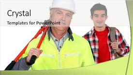  Presentation with apprentice - Audience pleasing PPT theme consisting of safety gap - experienced tradesman posing with his backdrop and a light gray colored foreground