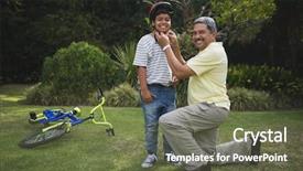  Presentation with grandfather - Cool new theme with safety gap - portrait of grandfather helping grandson backdrop and a tawny brown colored foreground
