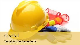  Presentation with gear - Theme featuring safety gear kit isolated background and a yellow colored foreground