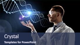  Presentation with black dna scientist - Colorful slide deck enhanced with safety glasses with dna backdrop and a navy blue colored foreground