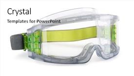  Presentation with safety - Slide deck having safety goggles isolated on white background and a white colored foreground