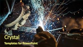  Presentation with factory - Slide set with erection equiments - welder working at the factory background and a wine colored foreground