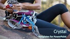  Presentation with climbing - Beautiful presentation theme featuring safety harness - close up climbing equipment backdrop and a ocean colored foreground