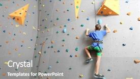  Presentation with climbing - Cool new PPT theme with safety harness - young boy climbing wall backdrop and a  colored foreground