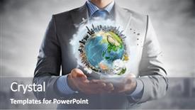  Presentation with environmental health - Cool new presentation theme with safety health environmental - businessman hands holding earth planet backdrop and a gray colored foreground