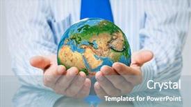  Presentation with environmental health - Colorful presentation theme enhanced with safety health environmental - businessman hands holding earth planet backdrop and a light blue colored foreground