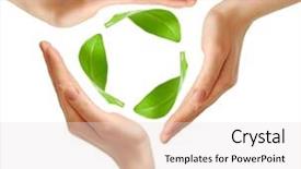  Presentation with environment health safety - Colorful slide deck enhanced with safety health environmental - recycling symbol made from hands backdrop and a lemonade colored foreground