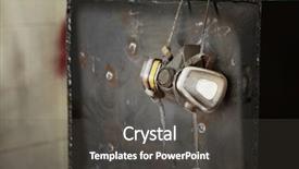  Presentation with safety health environmental - Presentation theme having safety health environmental - respirator hanging on metal box background and a dark gray colored foreground