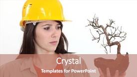  Presentation with dead plant - PPT theme featuring safety health environmental - woman holding a dead plant background and a coral colored foreground