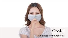  Presentation with safety health environmental - Theme enhanced with safety health environmental - woman in mask closeup portrait background and a lemonade colored foreground