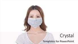  Presentation with environmental health - Amazing slide set having safety health environmental - woman in mask closeup portrait backdrop and a light gray colored foreground