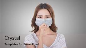  Presentation with safety health environmental - PPT theme having safety health environmental - woman in mask closeup portrait background and a coral colored foreground