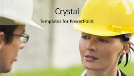  Presentation with working together - Audience pleasing presentation consisting of safety health environmental - young male and female managers backdrop and a blonde colored foreground