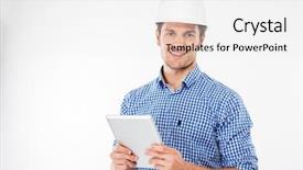  Presentation with architect - PPT theme having safety helmet - cheerful young man architect background and a white colored foreground