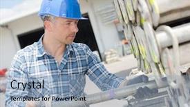  Presentation with safety work - Beautiful PPT theme featuring safety helmet - construction work backdrop and a light blue colored foreground