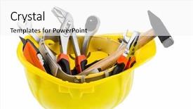  Presentation with diy - Slides featuring safety helmet - hand tool symbol photo background and a white colored foreground