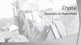  Presentation with walkie talkie - Audience pleasing presentation design consisting of safety helmet - happy engineer using walkie-talkie backdrop and a white colored foreground