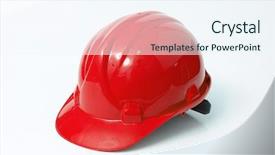  Presentation with hat - Beautiful presentation featuring safety helmet - red hard hat isolated backdrop and a sky blue colored foreground