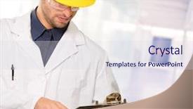  Presentation with writing - Audience pleasing presentation design consisting of safety helmet - technician holding writing pad indoor backdrop and a sky blue colored foreground