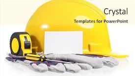  Presentation with hard work - Presentation design consisting of safety helmet - yellow hard hat with work background and a yellow colored foreground