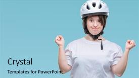  Presentation with down syndrome - Presentation theme consisting of safety helmet over isolated background background and a light blue colored foreground