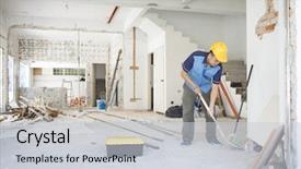  Presentation with construction site construction - Colorful presentation theme enhanced with safety improvements - asian construction worker with hardhat backdrop and a lemonade colored foreground