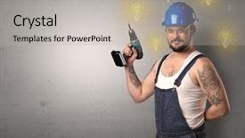  Presentation with new idea innovation - Amazing presentation theme having safety improvements - craftsman with tool and new backdrop and a light gray colored foreground