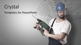  Presentation with handyman - Amazing slide set having safety improvements - handyman with tool in his backdrop and a light gray colored foreground