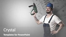  Presentation with handyman - Beautiful PPT theme featuring safety improvements - handyman with tool in his backdrop and a gray colored foreground