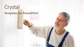  Presentation with senior smart home - Presentation design consisting of safety improvements - senior man painting a wall background and a sky blue colored foreground