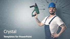  Presentation with hand tools - Slide deck having safety improvements - working man with tools background and a gray colored foreground