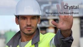  Presentation with foreman - Slide deck featuring safety industry - foreman restricting access background and a light blue colored foreground