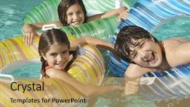  Presentation with low angle view of volleyball - Amazing PPT theme having safety kids - high angle view of three backdrop and a yellow colored foreground