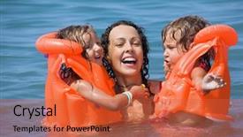  Presentation with resort - Slide set consisting of safety kids - two little girls bathing background and a red colored foreground