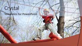  Presentation with suspension bridge - Presentation theme having safety kids - young climber skilfully go background and a light blue colored foreground