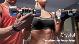  Presentation with woman sport - Audience pleasing presentation theme consisting of safety lifting - fitness sport exercising and weightlifting backdrop and a tawny brown colored foreground