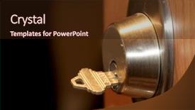  Presentation with open door - PPT theme with safety lock - key to open the door background and a wine colored foreground