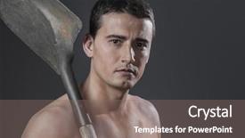  Presentation with worker safety - Presentation theme enhanced with safety male worker holding a shovel sexy builder background and a gray colored foreground