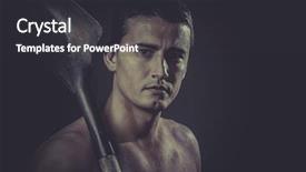  Presentation with worker safety - Presentation theme consisting of safety male worker holding a shovel sexy builder background and a dark gray colored foreground