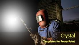  Presentation with factory - Amazing PPT theme having safety manufacturing - portrait of factory welder backdrop and a wine colored foreground