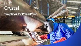  Presentation with manufacturing safety - Colorful presentation theme enhanced with safety manufacturing - welder in factory welding metal backdrop and a violet colored foreground