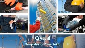  Presentation with sets in mathematics - PPT theme with safety manufacturing - workers with equipment on building background and a ocean colored foreground