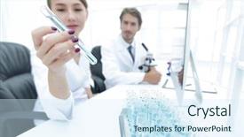  Presentation with laboratory - Beautiful slide set featuring safety medical workplace - biological laboratory worker backdrop and a sky blue colored foreground