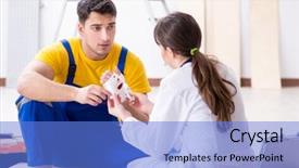  Presentation with medical worker - Amazing slide deck having safety medical workplace - injured worker being assisted backdrop and a teal colored foreground