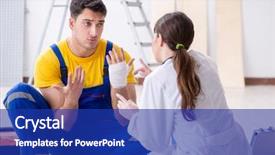  Presentation with being new doctor - Colorful slide set enhanced with safety medical workplace - injured worker being assisted backdrop and a royal blue colored foreground