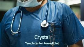  Presentation with scrubs - PPT theme featuring safety medical workplace - mid section of male surgeon background and a ocean colored foreground